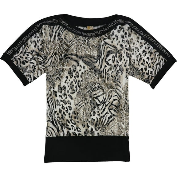 JM Collection Womens Embellished Neckline Pullover Blouse, Black, Medium