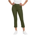thumbnail image 2 of HongQid Women's Cropped Pants Elastic Waist Rolled Hem High Waisted Casual Work Petite Capri Trousers with Pockets, 2 of 7