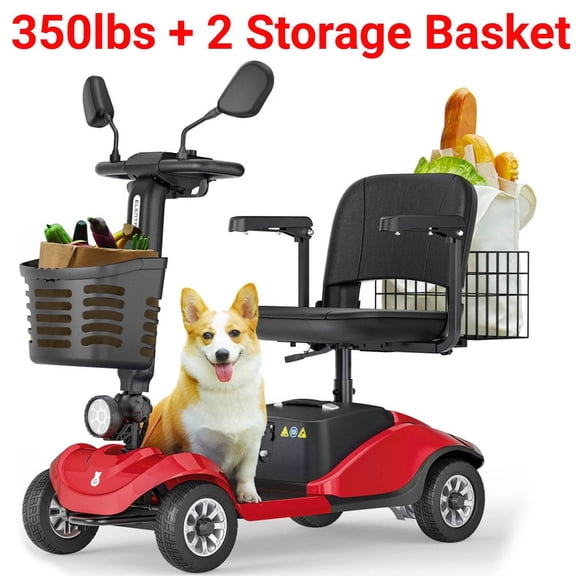 Paiseec Mobility Scooter,4-Wheel Mobility Scooter for Adults,Seniors,270W Electric Powered Wheelchair Device,Compact Duty Mobile for Travel with Dual Baskets, Rotating Seat
