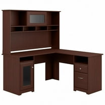 UrbanPro Modern L Shaped Desk with Hutch in Harvest Cherry