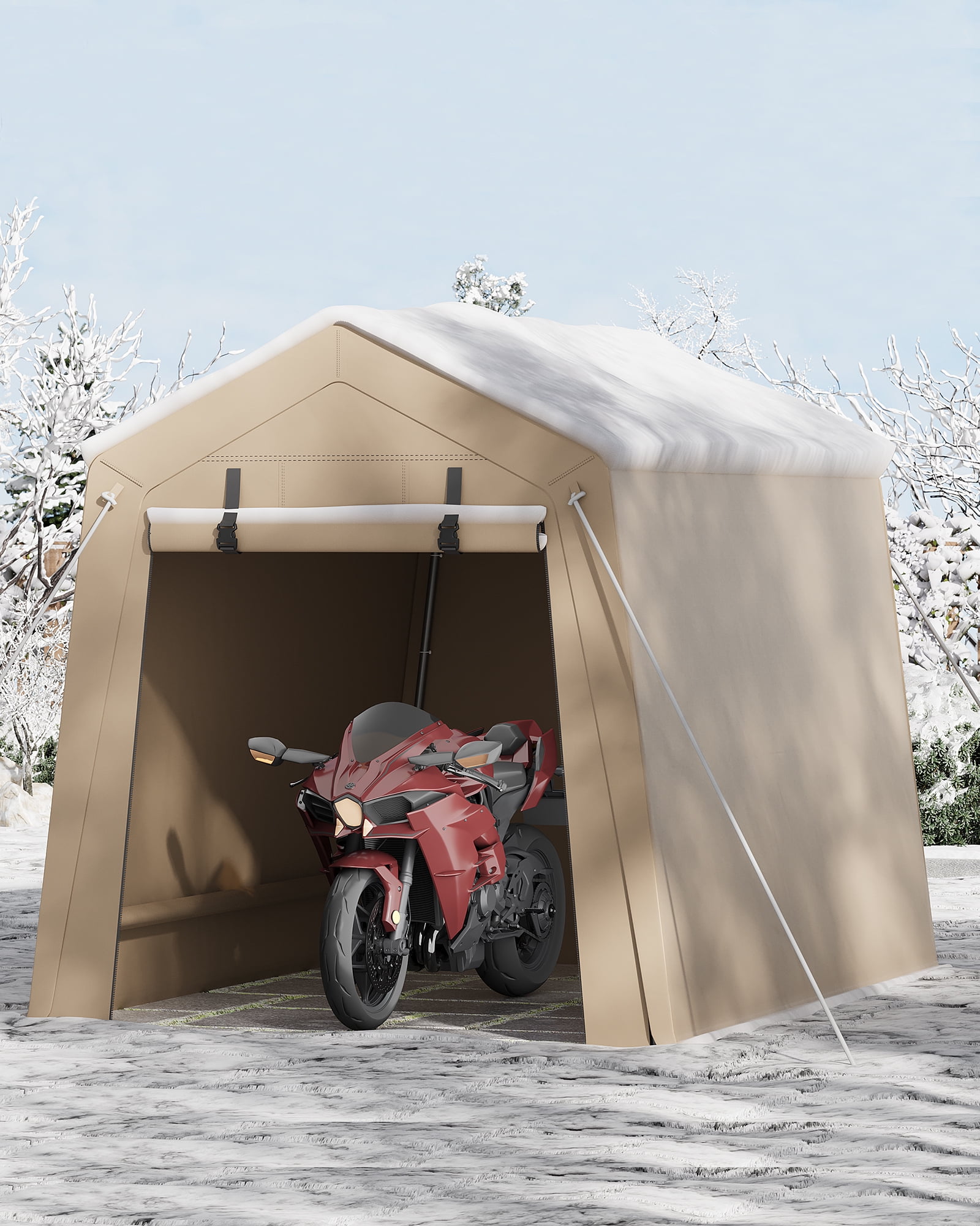 Portable Outdoor Storage Shed, Heavy-Duty Waterproof Storage Shelter with Zipper Door & Screen Window, UV-Resistant PE Cover Carport for Bike, Lawn Mower