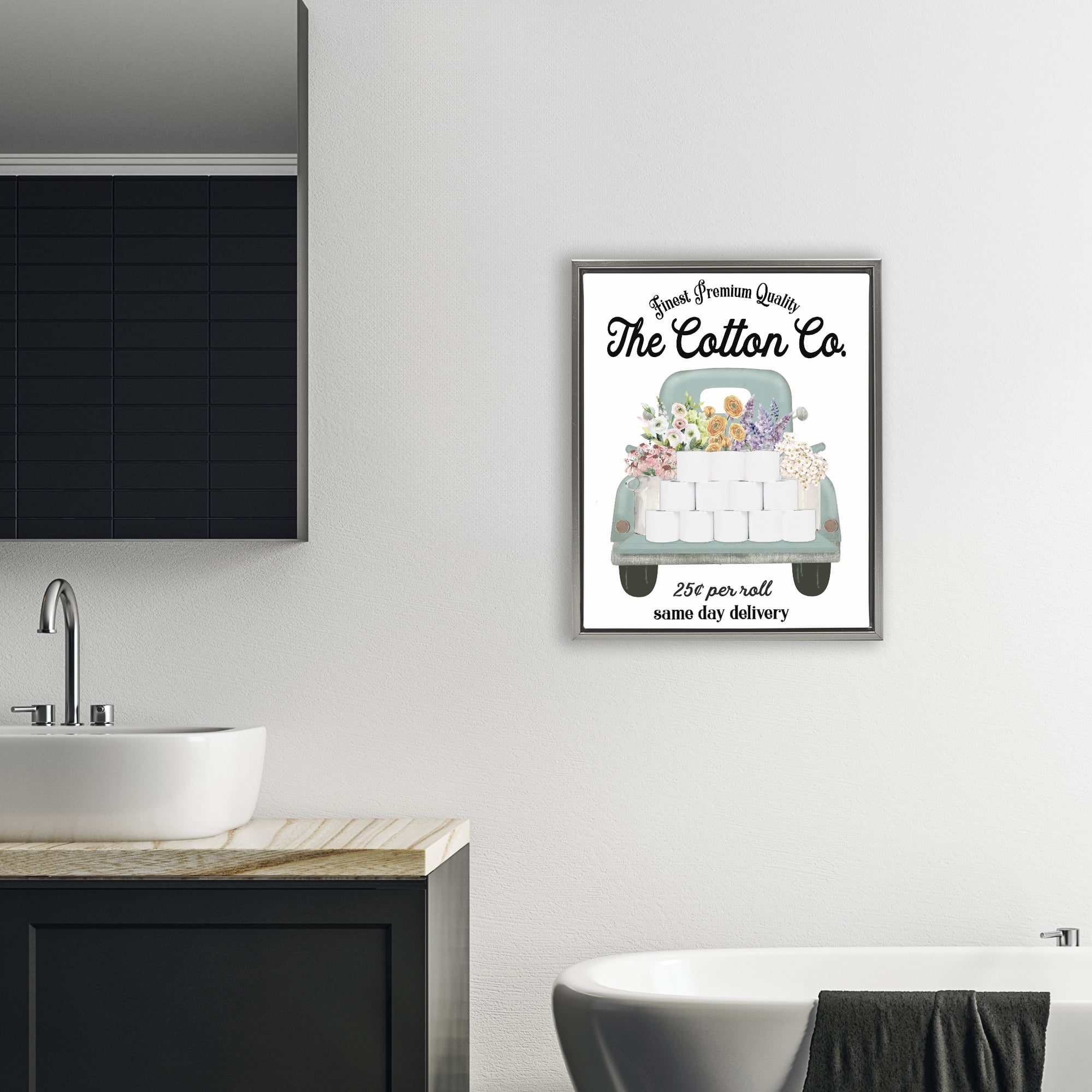 Toilet Paper Delivery Truck Gray Framed Floater Canvas Wall Art, design by Lettered and Lined