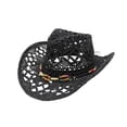 thumbnail image 4 of sususu Straw Cowboy Hat for Women Western Cowgirl Hat Wide Brim Classic Sun Hats Outdoor Beach Hat Hats Black, 4 of 4