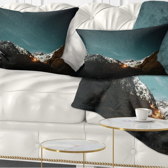 Designart Fire in Rugged Mountains - Landscape Printed Throw Pillow - 12x20