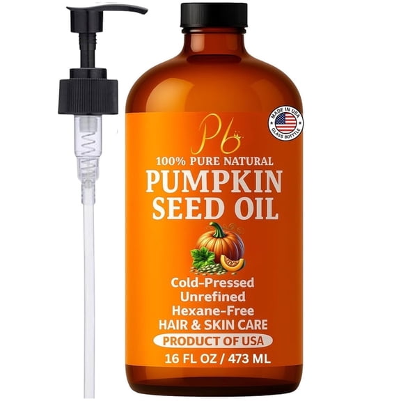 100% Pure Cold-Pressed Moisturizer for Hair and Skin Pumpkin Seed Body Oil Glass Bottle with Pump 16 fl oz