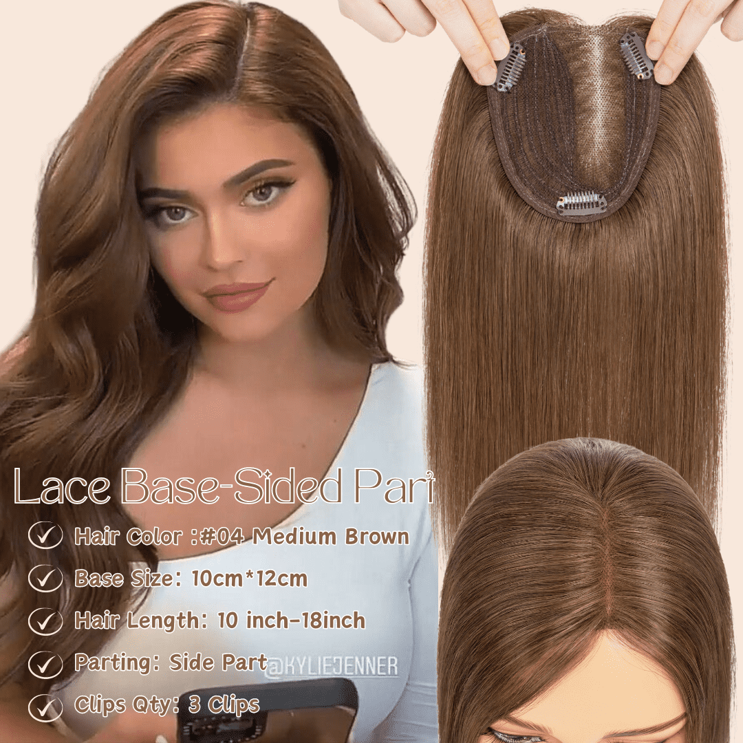 Benehair 10*12cm Side Part Clip In Hairpiece 100% Remy Real Human Hair Topper Hair Piece Wigs Handtied Lace Base For Woman Thin Hair Loss Top Piece Brown 10inch