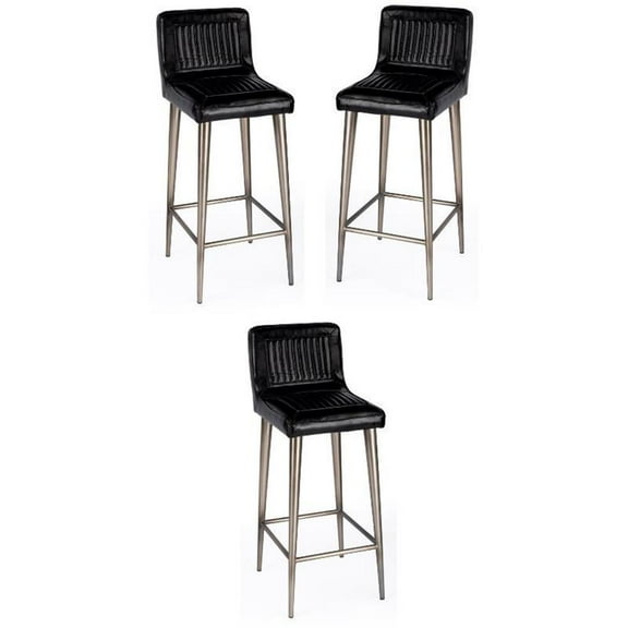 Home Square 42"H Leather Bar Stool in Black - Set of 3
