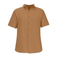 thumbnail image 6 of CIENVNSTG Tshirts Shirts for Men Cotton Linen Short-Sleeved Shirts Solid Color Turn-Down Collar Casual Beach Style Fashion Tops Ginger XL, 6 of 6