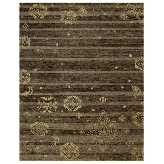 Feizy Qing Transitional Stripes, Brown/Tan, 7'9" x 9'9" Area Rug Sheen Fade Resistant Casual Oriental Design Carpet for Living Dining Bed Room