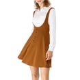 thumbnail image 3 of INSPIRE CHIC Women's Overall Dress Solid U Neck Button Decor Flared Hem 3XL Brown, 3 of 9