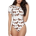 thumbnail image 1 of Saiise Justaucorps à Manches Courtes pour Femmes Motif Chiot Teckel Col Rond Pyjama Extensible avec Fermeture à Pression-Grand, 1 of 7