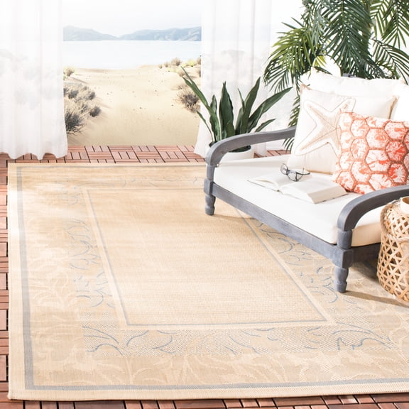 Safavieh Courtyard Elija Botanical Indoor/Outdoor Area Rug, Natural/Blue, 4' x 5'7"