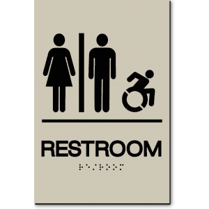 

Unisex RESTROOM Speedy Wheelchair Sign - NY/CT-Taupe / Black (4 Units)