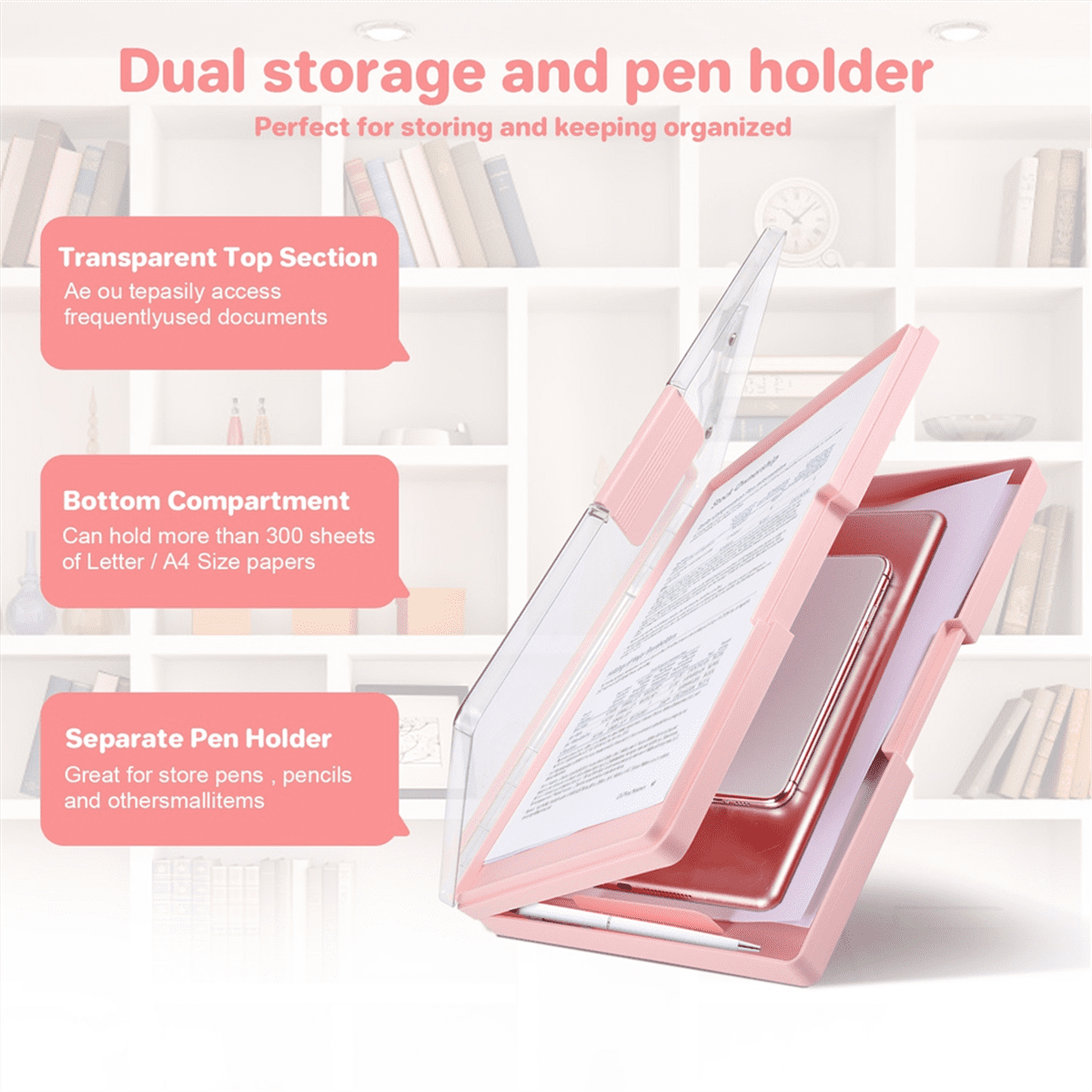 1 * A4 clipboard with storage space-Pink