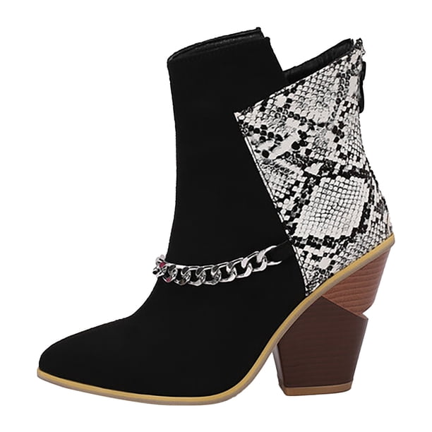 NECHOLOGY Botas Mujer Zapatos Botines para mujer Color sólido simple Decoración de metal Bloqueo de color Cómodo Tacón grueso Media Punta estrecha Botas de tamaño Botines Botas (White, 8)