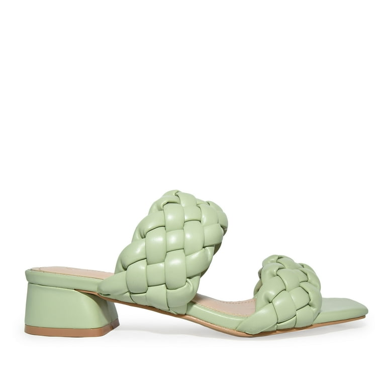 Wild Diva Women's Woven Braided Square Toe Low Block Heel Sandals