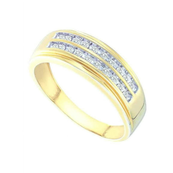 14kt Yellow Gold Mens Round Diamond 2-row Wedding Anniversary Band Ring 1/4 Cttw