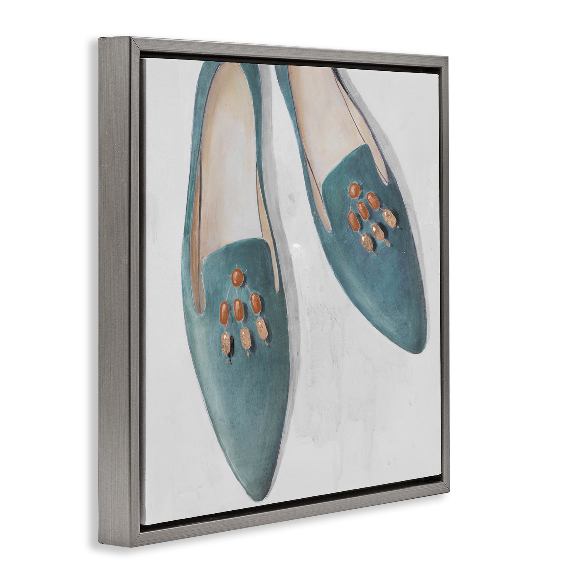 Stupell Industries Blue Flats with Beads Fashion Painting Gray Floater Framed Canvas Art Print Wall Art, 25 x 25