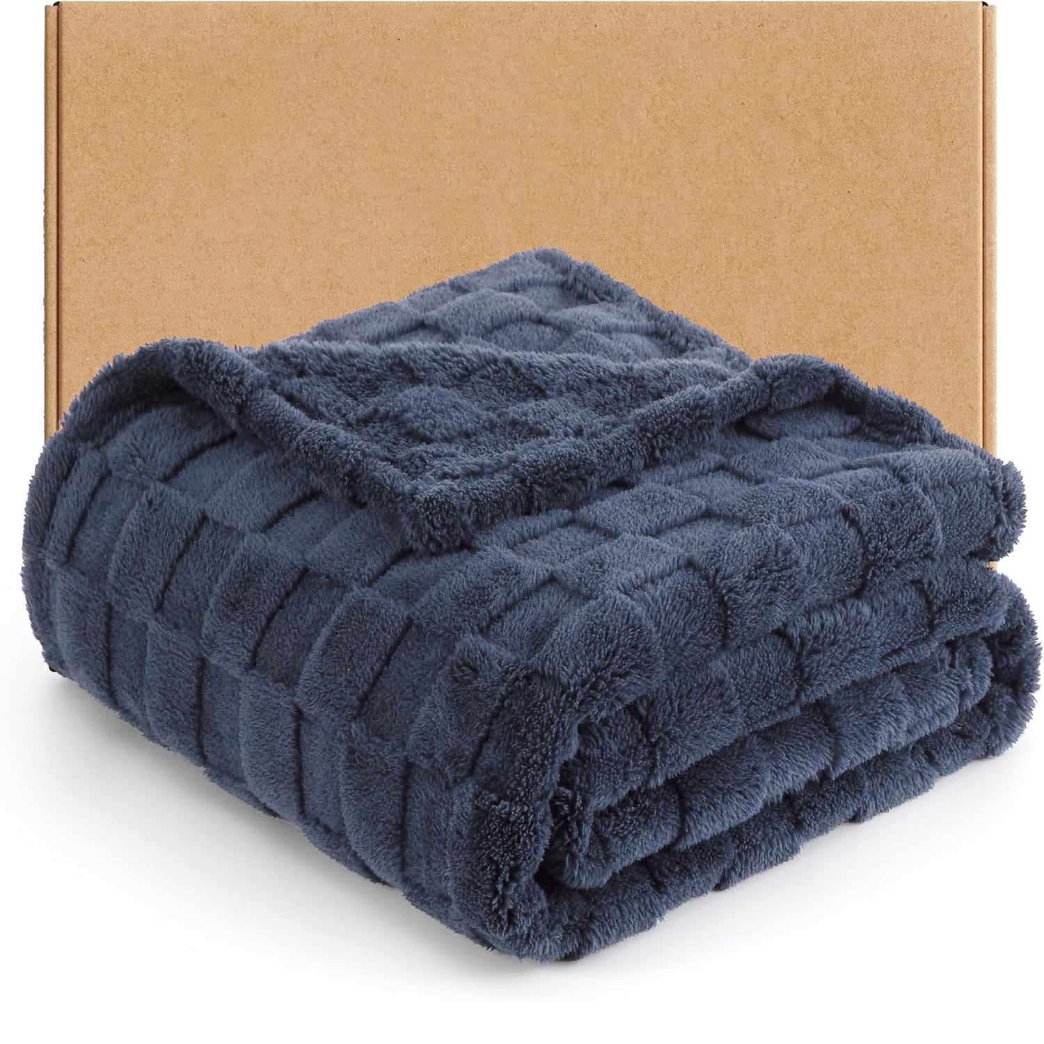 ROSEKIND Super-soft Aesthetic 3D Embossed Checkerboard Fleece Throw Blanket, Reversible Luxury Textured Fuzzy Plush Throw for Couch Bed Sofa, All-season, Charcoal Grey, 60"x80"