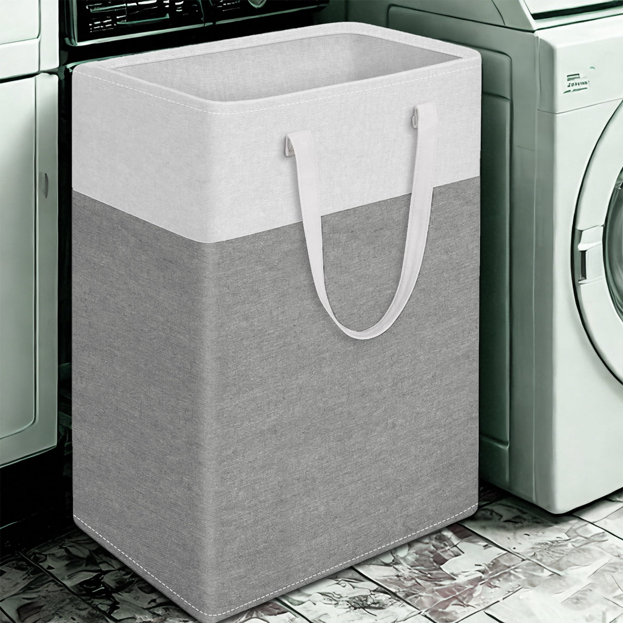 4-Pack Extra Large Laundry Basket, Waterproof, Freestanding Laundry Hamper, Collapsible Tall Clothes Hamper with Extended Handles for Clothes Toys, 100L/26.42 gal,Gray & White Blocks