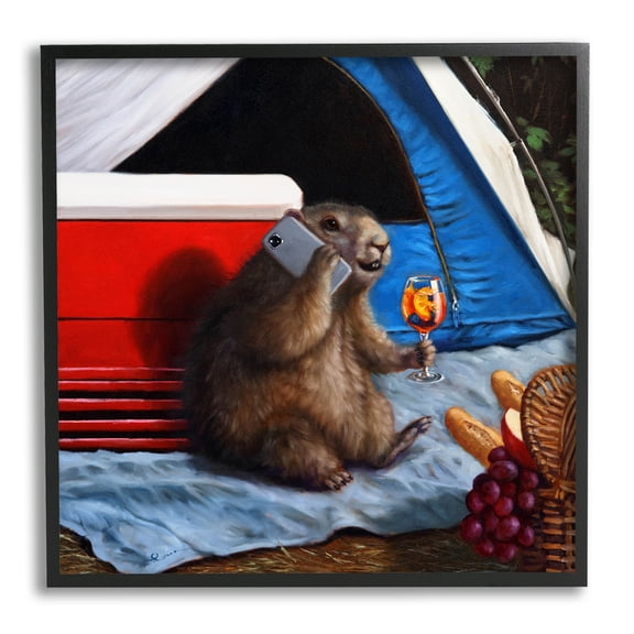 Stupell Industries Camping Tent Muskrat Picnic Painting Black Framed Art Print Wall Art, Design by Lucia Heffernan
