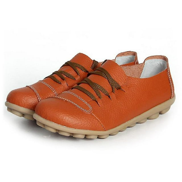 Chaussures Plates pour Femmes à Bout Rond Antidérapantes en Cuir pour la Marche et la Conduite Légères à Lacets