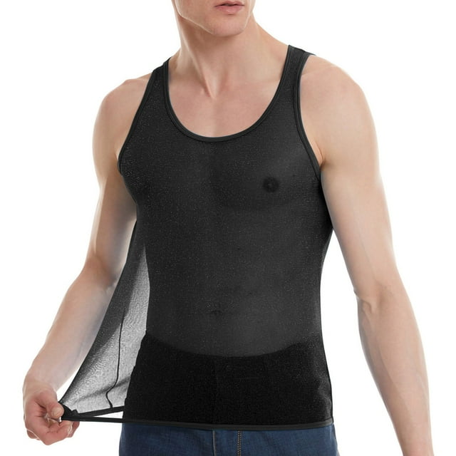 pstuiky Camisetas sin mangas para hombre, Camiseta deportiva de verano para hombre, sin mangas, brillante, transparente, con forma de I, color liso, cuello redondo, sin mangas m