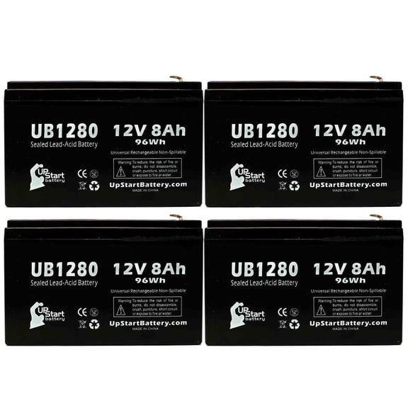 4x Pack - Compatible Alpha ALI Elite 1500RM Battery - Replacement UB1280 Universal Sealed Lead Acid Battery (12V 8Ah, 8000mAh, F1 Terminal, AGM, SLA) - Includes 8 F1 to F2 Terminal Adapters