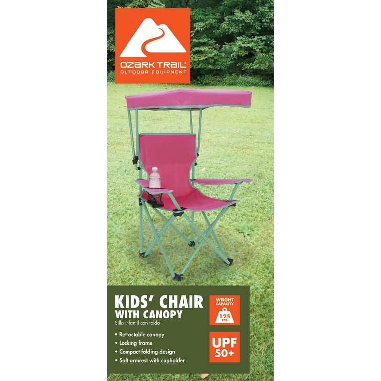 Ozark Trail Kids Canopy Chair with Safety Lock (125 lb. Capacity), Pink/Green