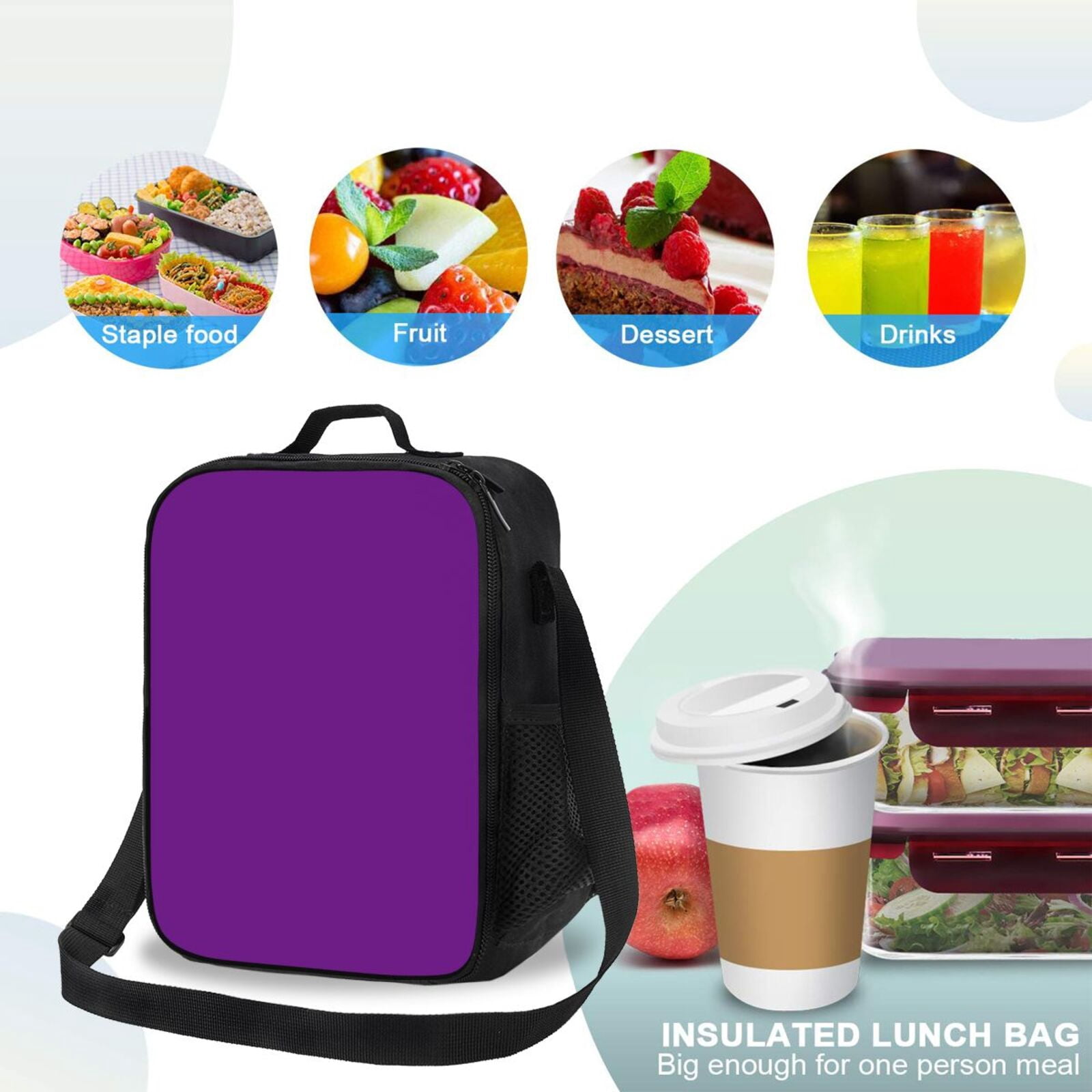 Ratiio Purple Print Lunch Box - Reusable Lunch Bag Men Adult Women- Insulated LunchBox