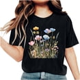 thumbnail image 4 of GaThRRgYP Going Out Tops for Women,Summer Tops for Girls,Women Mother's Day Gift Mom Flower Print Short Sleeve Round Neck T-shirt Pattern Top Black XXXL, 4 of 7