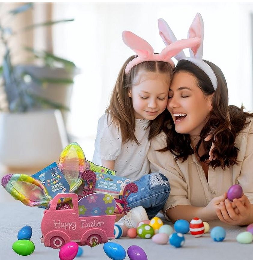 Happy Easter Pink DIY Gift Basket Stocking Stuffer Decoration Party Favor Surprise Basket Prize Gathering Carnival Classroom Rewards Filler Fun Party Supplies Assorted Gifts Set of 1