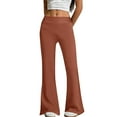 thumbnail image 2 of Women's Flare Yoga Pants with Pockets No Front Seam High Waist Flared Leggings Bootcut Gym Workout Pants Tummy Control Brown M, 2 of 7
