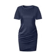 thumbnail image 3 of ZEHJUHAN Women's Solid Color Round Neck Short Sleeve with Cross Hem Ruffles Slim Fit Summer T-Shirt Dress Navy blue，S, 3 of 8