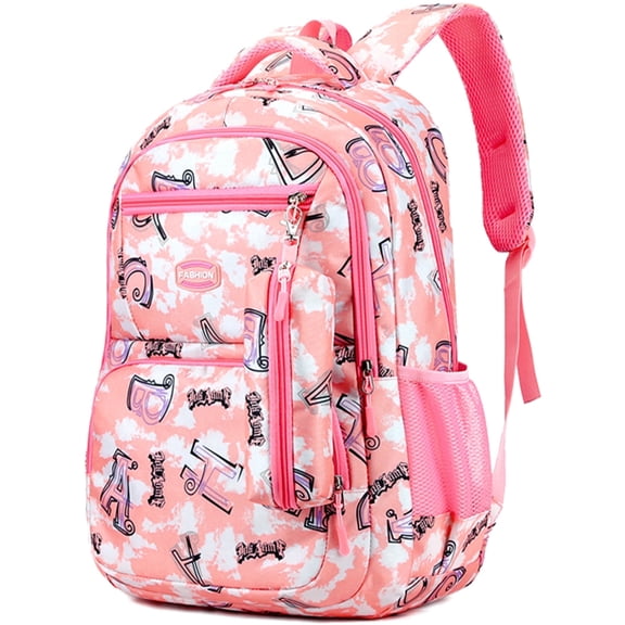 Tyethy Girls School Backpack, Cute Large Capacity Lightweight Nylon Kids Bookbag for Elementary and Middle School, Pink