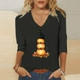thumbnail image 2 of WMTBSRSW Casual 3/4 Sleeve V Neck Shirt for Women Funny Holiday Graphic Tee Fall Winter Loose Thanksgiving Pumpkin Print Tunic Tops, 2 of 5