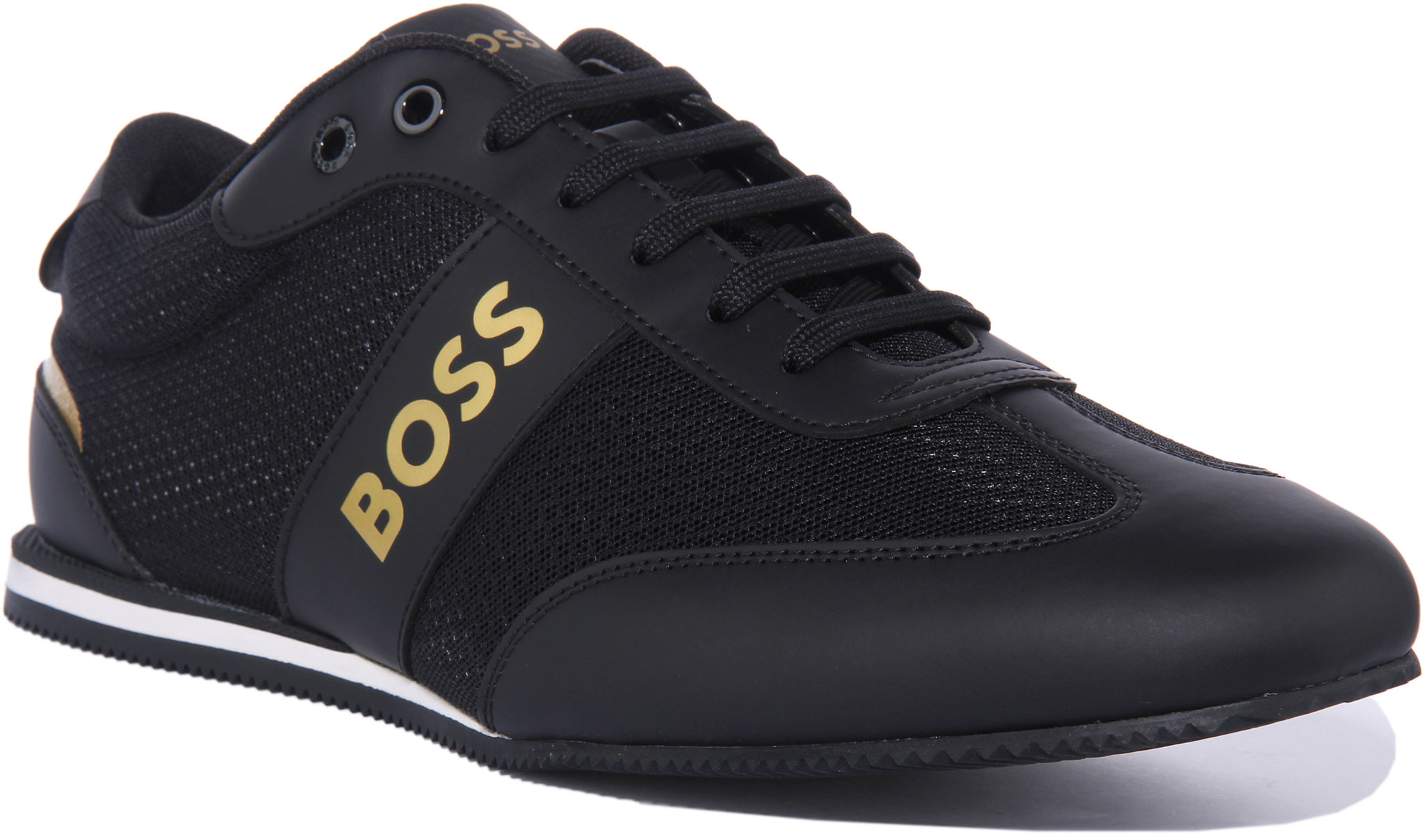 Boss Rusham Low Men's Low Top Lace Up Synthetic Trainers In Black
