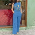 thumbnail image 3 of Casual Beach Outfits for Women Womens Two Piece Sets Clothing Set Female V-Neck Sleeveless Tops Pants Sets Long Pant Style S_268 Women's Tracksuits Blue XL, 3 of 6