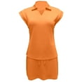 thumbnail image 4 of Arlun Womens 2 Piece Skirt Sets Soft Comfy Solid Color Tennis Outfits Casual Cap Sleeve Lapel Shirt and Drawstring Short Skirts Set Loose Fit Casual Stylish Sports Wear Orange XL, 4 of 5