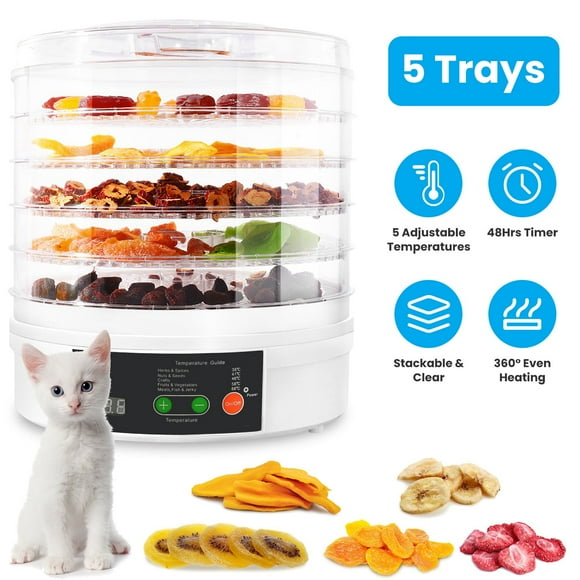Food Dehydrator Machine for Jerky, 5 11" PP Trays with 154°F Temperature Control and 48H Timer, 345W Dryer for Fruit Herbs Meat Veggies Dog Treats