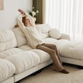 thumbnail image 5 of Pleated Chenille Fabric 2 Seater Modular Sofa, Ergonomic High-Density Foam, Curved Round Armrests with 2 Round Throw Pillows, Beige, 5 of 13