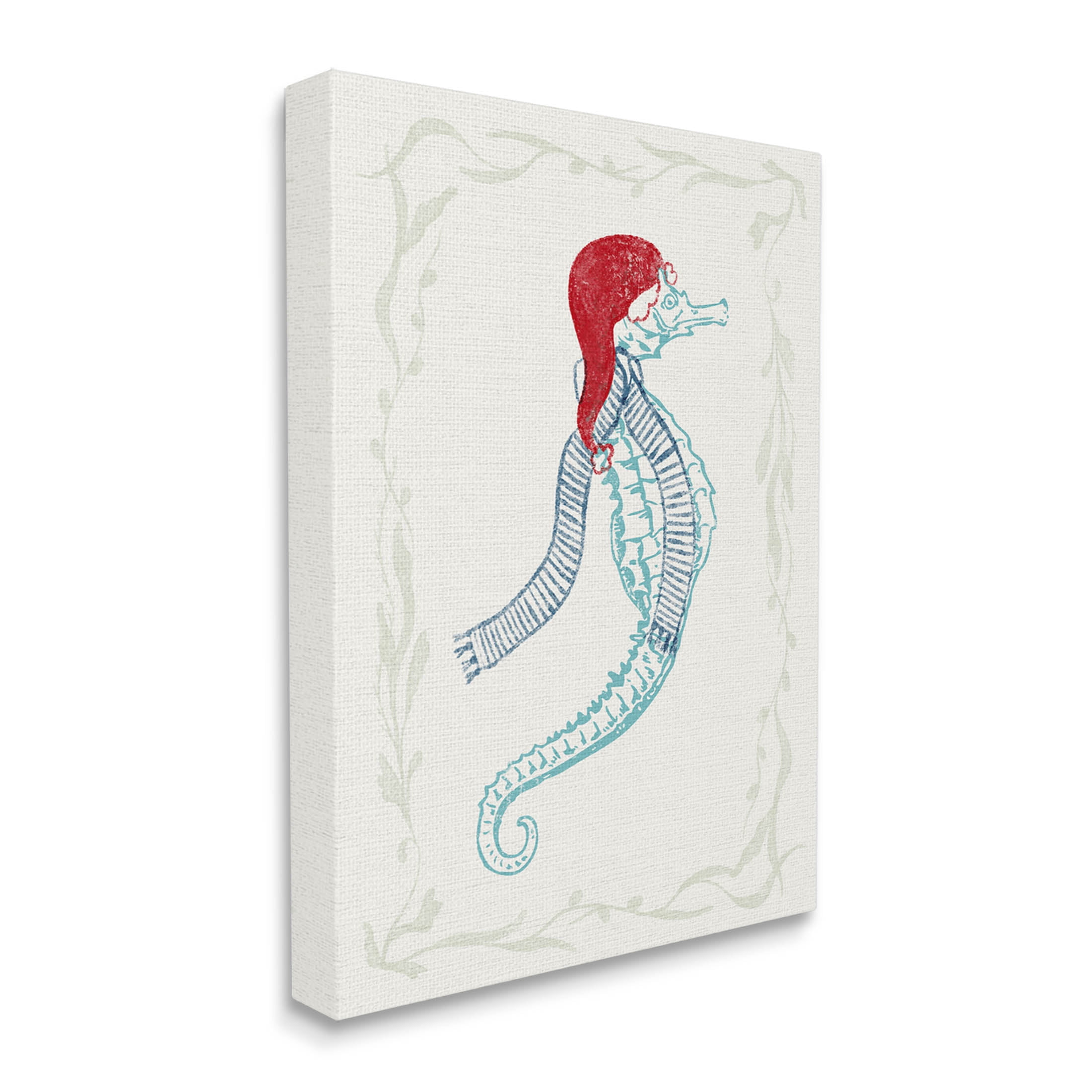 Coastal Christmas Seahorse Santa Holiday Graphic Art Gallery Wrapped Canvas Print Wall Art