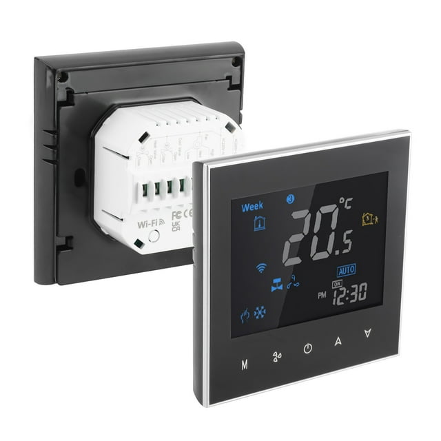 For Four Pipe Wifi Voice Intelligent Room Thermostat Digital Programmable Temperature Controller for Air Conditioner BAC-3000ELW, Black