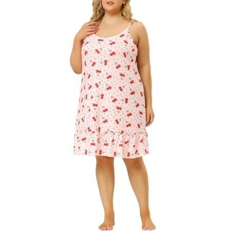Agnes Orinda Women s Plus Size Nightgown Chemise Sleepwear Spaghetti Strap Nightwear Soft Lingerie 4X Pink