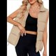 thumbnail image 1 of Chaleco Acolchado para Mujer, Abrigos de Abrigo, Chaquetas y Abrigos con Bolsillos. Caqui L, 1 of 8