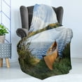 thumbnail image 4 of USA Soft Flannel Fleece Blanket, Canoe on the Shore of a Northern Minnesota Lake During Autumn Relaxation Vacation Time, Cozy Plush for Indoor and Outdoor Use, 50" x 70", Multicolor, by Ambesonne, 4 of 5