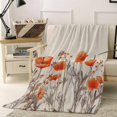 thumbnail image 3 of Fleece Blanket Watercolor Garden Flower Plant Blankets, Soft Cozy Warm Flannel Throw Blanket, Blossom Poppy Floral on Burlap Blanket for Bed Couch Sofa,40x60In, 3 of 9