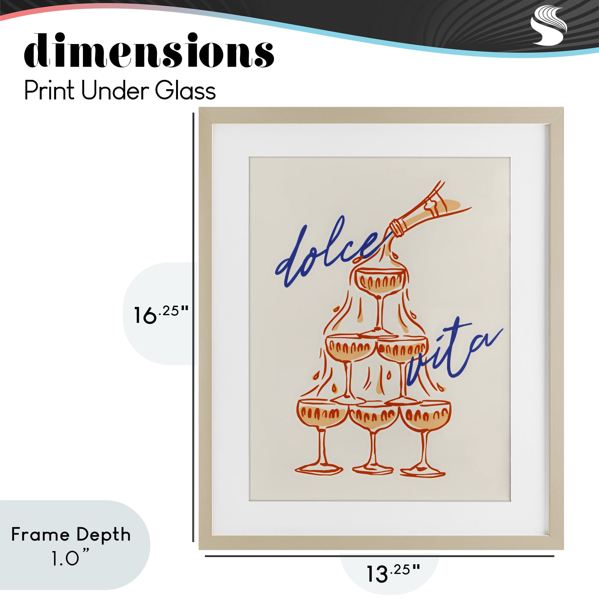 Stupell Industries Dolce Vita Champagne Tower Birch Framed Print Under Glass, design by The Prints Vibe
