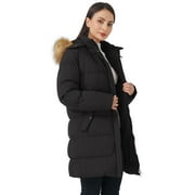 WenVen Women's Winter Coat Warm Puffer Jacket Waterproof Winter Parka Coat with Hood Black L