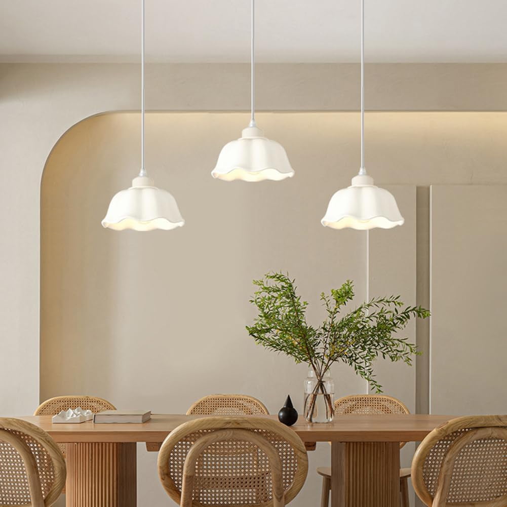 White Ceramic Pendant Light Fixture for Dining Room, Modern Minimalism Pendant Lamp, Nordic Simple Pendant Lighting, Vintage Farmhouse Rustic Pendant Light for Kitchen Island Bar Above Sink Table